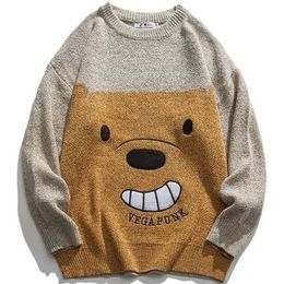 Men's Sweaters Hip Hop Vintage Anime Harajuku Sweater Winter Fashion Streetwear Knitted Pullover Loose Casual Round Neck Bear Sweater 220906