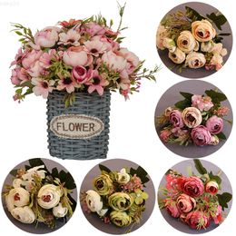 Faux Floral Greenery 1Pcs Bundle Silk Tea Roses Bride Bouquet For Christmas Home Wedding New Year Decoration Fake Plants Artificial Flowers J220906