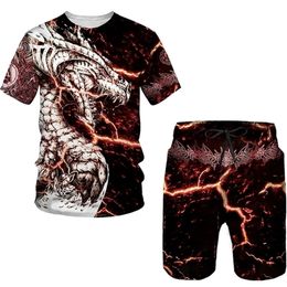 Men's Tracksuits Flying Dragon 3D Printed Men's T-shirts Set Man's Tracksuit/Tops/Shorts Sportswear Cool Short Sleeve Summer Male Suit 220905