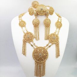 Pendant Necklaces 4sets African Jewellery Charm Necklace Earrings Dubai Gold Sets For Women Wedding Bridal Bracelet Ring Set