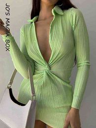Jo's Magia Box Polo Neck Long Sleeve Bodycon Sexy Woman Mini Dress 2022 Summer Patchwork Party Club Elegant Casual Women Dresses T220819