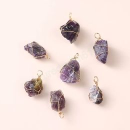 Irregular Natural Purple Crystal Stone Necklace Gold Plated Handmade Pendant Necklaces For Women Girl Party Club Jewellery With Chain