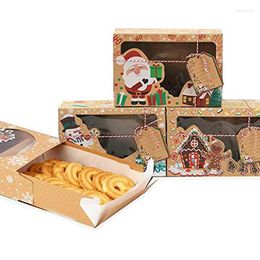 Gift Wrap 6/12Pcs/Set Large Size Christmas Candy Cookie Kraft Paper Box With Plastic PVC Window Gingerbread Chocolate Cardboard