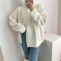 Womens Sweaters Autumn Winter Korean Turtleneck Split Sweater Women Knitted Casual Loose Pullover Jumpers Outwear Sweaters Warm Knitwear 220906