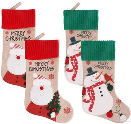 Christmas Embroidery Santa Snowman Christmas Socks Linen Decoration Sock Gift Bag B0905