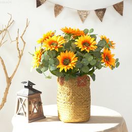 Faux Floral Greenery Artificial Flower Single Sunflower Artificial Flower Bouquet Wedding Window Stage Decoration Crafts J220906