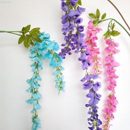 Faux Floral Greenery 18M Wisteria Vine Artificial Flowers Ivy Leaf Silk Garland Bow Wedding Decoration Home Garden Hanging Plant Wall Decoration J220906