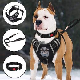 Dog Collars Leashes Harness Nopl Vest Set Reflective Adjustable Oxford Material Pet For Medium Large Dogs With Leash And Colla Mxhome Am1Oa