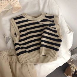 Waistcoat HoneyCherry Children's Striped Jacquard Vest Knitted Baby Sweater Clothes Kids 220905