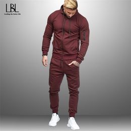 Men's Tracksuits Mens Autum Winter Sport Hoodied Trends Solid Fitness Zipper Hoodies Sweatpants Male Slim Casual Fashion Tracksuits 220905