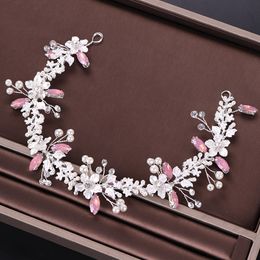 Rose Gold Crystal Pearl Ornaments Headpieces Flower Bridal Handmade Tiara Hair Jewelry woman Wedding Headpiece