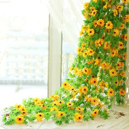 Faux Floral Greenery 230 cm Silk Artificial Flowers Sunflowers Ivy Vine Plastic Fake Flowers for Home Decoration Summer Rattan String Hanging Leaves J220906