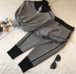 Women's Tracksuits Two Piece Sets bee Print V-neck Patchwork Pullover Suit Ankle-length Pants Tracksuit Knit Outfits