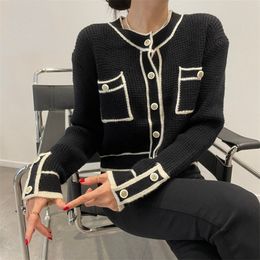 Womens Sweaters Autumn Winter Korean Fashion Cardigan Women Knitted Runway Designers Oneck Long Sleeve Pockets Patchwork Tops Female Retro 220906