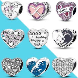 925 Silver Charm Beads Dangle Heart Shape Bead Charms De Plata Bead Fit Pandora Charms Bracelet DIY Jewelry Accessories
