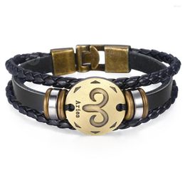 Charm Bracelets 12 Zodiac Sign Leather Bracelet For Men Women Vintage Retro Horoscope Male Jewelry 2022 Gifts LLBM136A