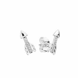Sparkling Arrow Stud Earrings Real Sterling Silver Women Girls Party Jewelry Original Box For pandora CZ diamond Earring Set