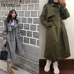 Women's Trench Coats Promotional Women Double Breasted 100% Cotton Long Trench Coat Military Style Elegant Raincoat Windbreaker Manteau Femme 220906