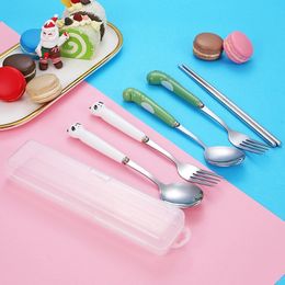 Cups Dishes Utensils Baby Feeding Gadgets Tableware Cartoon Kids Spoon and Fork Stainless Steel Cute Toddler Dinnerware for Children s Cutlery 220906