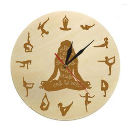 Wall Clocks Yoga Pose Wooden Clock Fitness Home Decor Meditation Spiritual Silent Non Ticking Watch Studio Zen Art