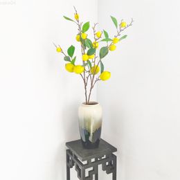 Faux Floral Greenery 2 Piece Lemon Branch With Green Leaves Artificial Fruit Tree Bonsai For Home Table Decor Photo Props J220906