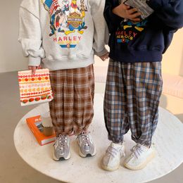 Baby Trousers 2022 Spring New Girls Pants Korean Plaid Loose Casual Boys Trouser Pants Clothing 20220906 E3