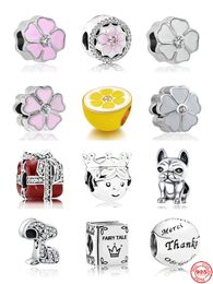 925 Silver Charm Beads Dangle Summer New Dog Pink Flower Princess DIY Bead Fit Pandora Charms Bracelet DIY Jewellery Accessories