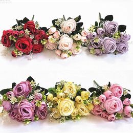 Faux Floral Greenery Rose Pink Silk Bouquet Peony Artificial Flowers 5 Big Heads 4 Small Bud Bride Wedding Home Decoration Fake Flowers Faux J220906