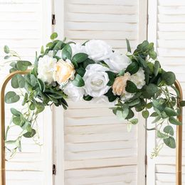 Faux Floral Greenery Artificial Wreath Flowers Luxury Wedding Welcome Sign Flowers Props Door Threshold Living Room Party Wall Hanging Garland Decor J220906