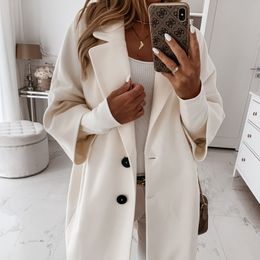 Women's Wool Blends Autumn Loose Woolen Blends Coats Winter Casual Three Quarter Sleeve Coat Women Single-Breasted Outwear Loose Long Overcoats 220906