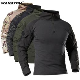 Camisetas masculinas para caminhadas táticas ao ar livre masculinas Exército militar de caça de escalada de escalada de manga longa de caça de escalada esporte masculino tampo asiático m-4xl 220906