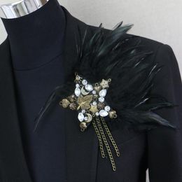 Brooches Handmade Rhinestone Star Boutonniere Clips Collar Brooch Pin Business Suits Banquet Black Feather Anchor Flower Corsage