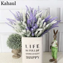 Faux Floral Greenery Lavender Plastic Artificial Flowers Romantic Provence Purple Bouquet with Green Leaves Wedding Home Table Decoration Fake Flower J220906