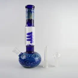 Water Bongs Dab Rigs Beaker Glass Hand Pipes Helix Perc Recycle 10.5Inch Oil Rigs Round Base Bubbler Smoking Spiral Percolator Blue Thickness 5mm Hookah