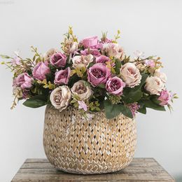 Faux Floral Greenery High Quality Silk Faux Artificial Peony Flower Bouquet Wedding Decoration Beautiful Pink Mini Rose Fake Flowers Decor For Home J220906