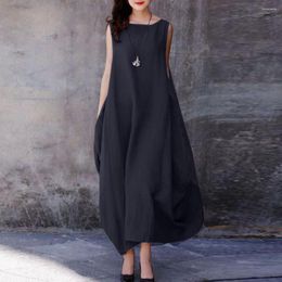 Casual Dresses Summer Simple Loose-fitting Crew Neck Long Dress Elegant Party Sleeveless For Daily Wear