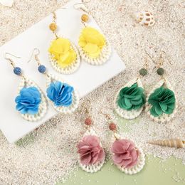 Bohemian Summer Beach Dangle Earring Vintage Water Drop Fabric Flower Earrings Brincos Party Jewelry