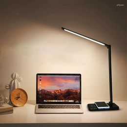 Table Lamps Aluminum 5 Brightness Eye-caring Timer Dimmable Rechargeable Led Reading Lamp Desk USB Wireless Charging