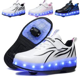 Спортивная обувь два колеса детская мода ролика привела к зарядку USB. Собственные спортивные детские детские кроссовки для мальчиков.