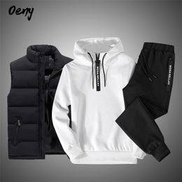 Men's Tracksuits Solid Color Men's Sportswear Sets Patchwork Zipper Tracksuit Men Casual Hooded Sweatshirt HoodiesVestPants 3PC Jogging Suits 220905