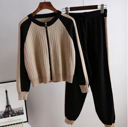 2022 New Women Tracksuits Turtleneck Brand Designer 2 Pieces Carrot Jogging Pants Pullover Sweater Set CHIC Knitted Outwear