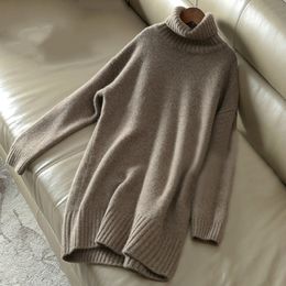 Women s Sweaters Cashmere sweater women turtleneck knitted wool pullover long loose thick warm fashion casual women s 220906