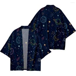 Ethnic Clothing Japanese Space Print Kimono And Shorts Cardigan Men Samurai Costume Jacket Shirt Summer Asian Yukata Haori
