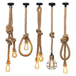 Pendant Lamps Led Lights Nordic Retro Rope Lamp Indoor Hanging Lighting Fixture E27 Bulb Replaceable For Kitchen Bedroom