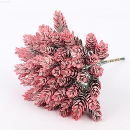 Faux Floral Greenery 5 Fork Pink Mass Pine Cone Simulation Plant Flower Piece Background Wall Decoration Artificial Flowers J220906