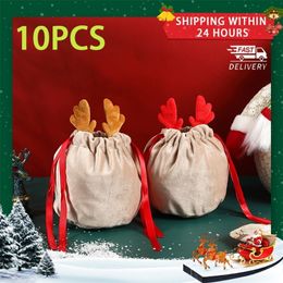 Gift Wrap 10pcs Velvet Pumpkin Bag Halloween Bat Candy Bags Trick or Treat Antlers Bunny Gift Packing Bags Drop Party Decoration 220905