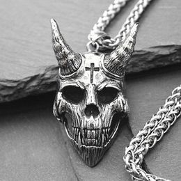Chains Retro Domineering Demon Satan Cross Skull Pendant Men&#39;s Necklace Personality Hipster Punk Sweater Chain Jewelry Accessories