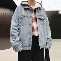 Men's Trench Coats Wholesale 2022 Patch Denim Jacket Male Ripped Plus Fertiliser Loose Teenagers Fat Japanese Autumn Winter Handsome Street