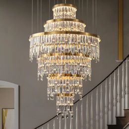 Staircase crystal chandelier Nordic rotating gold decorative lighting villa duplex large living room lighting