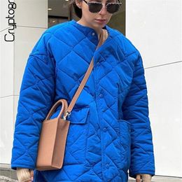 Women's Down Parkas Cryptographic Winter Blue Oversize Puffer Jackets for Women Casual Fashion Warm Cotton Button Down Quilted Coat and Jacket Loose 220906